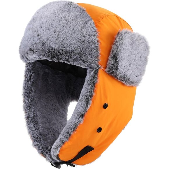 Unisex Faux Fur Lined Trapper Hat with Face Mask Water Repellent Winter Hat - Picture 2 of 7